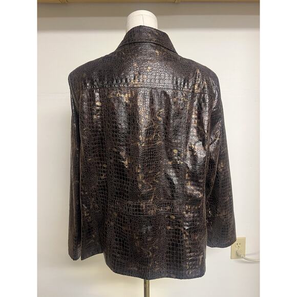 Womens Kim Rogers Jacket PL Brown Reptile Zippered Collared Faux Pockets - Picture 7 of 12